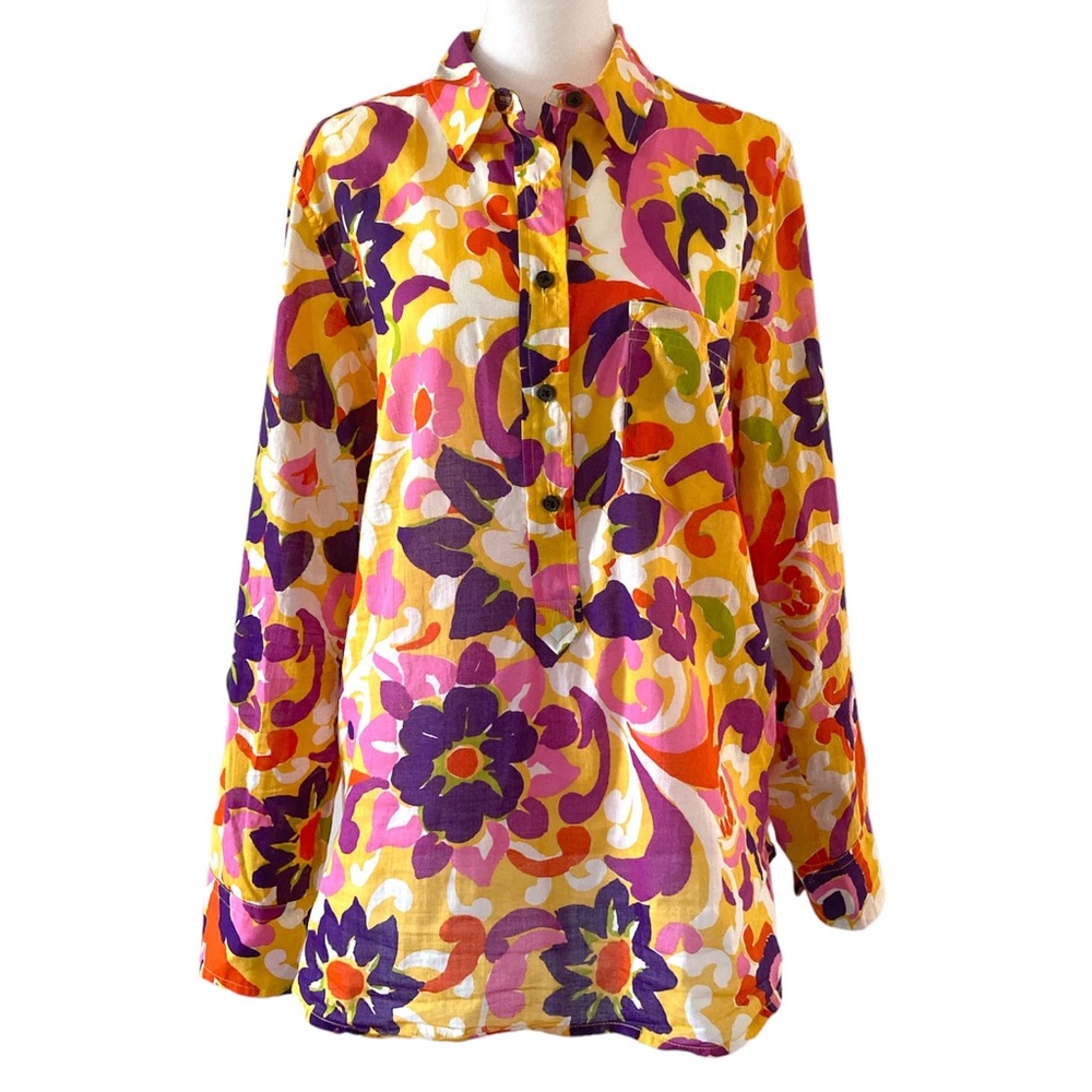 J. Crew 12 shirt colorful orange purple yellow white long sleeves